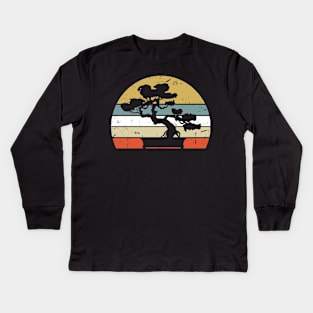 Retro Vintage Sunset Bonsai Tree Kids Long Sleeve T-Shirt